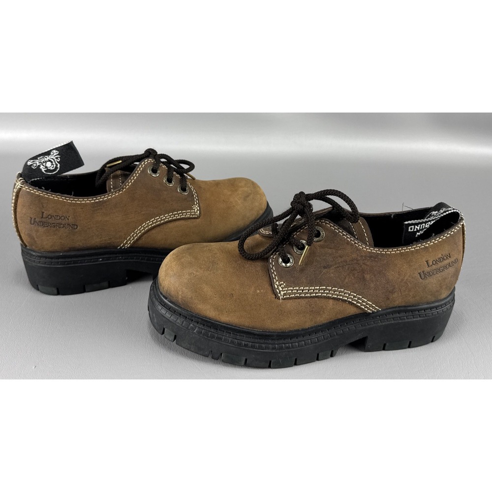 London Underground Brown Leather Chunky Lug Sole Oxford Y2K Steampunk Womens 7.5